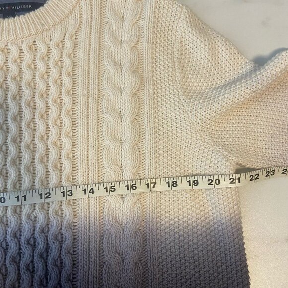 Tommy Hilfiger Men's L Dip-Dyed Fisherman Cable Knit Sweater Blue Ivory Preppy - Picture 8 of 9